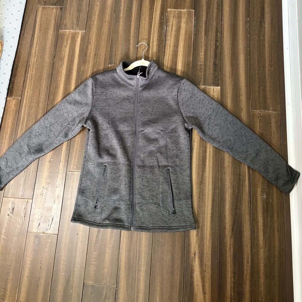 Sz M Gray Mock Neck Full-Zip Jacket Fleece Lined Warmth Zippered Pockets